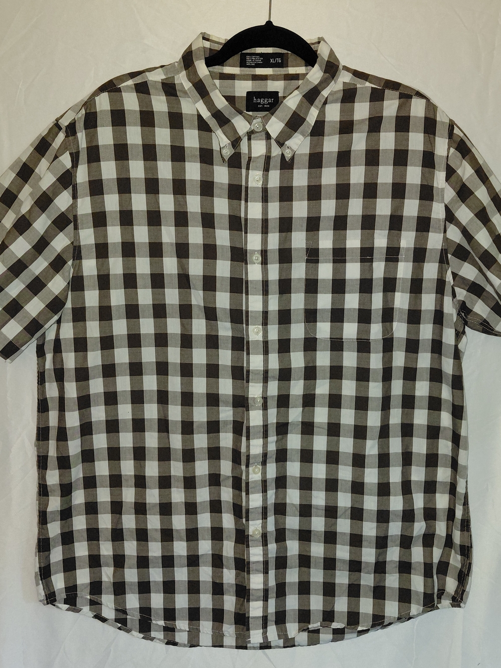 Haggar Men’s Brown & White Checked Button-Down Shirt #2297